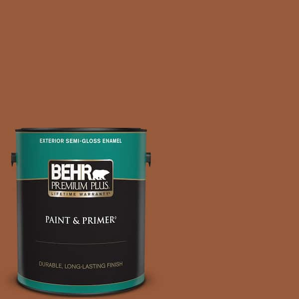 BEHR PREMIUM PLUS 1 gal. #230D-7 Cinnamon Brandy Semi-Gloss Enamel Exterior Paint & Primer