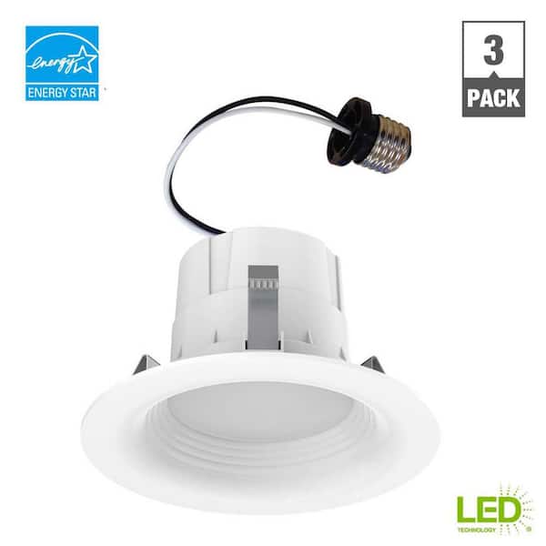 EcoSmart 65-Watt Equivalent Daylight 4 in. White Integrated LED Recessed Trim (3-Pack)