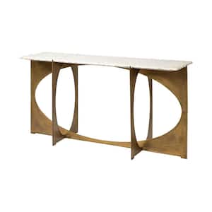 Reinhold IV 61 in. White/Gold Standard Rectangle Marble Console Table