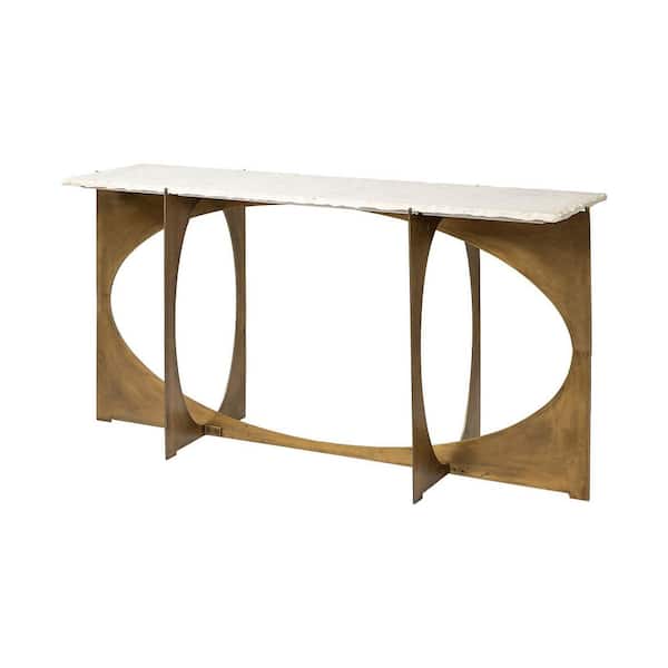 Mercana Reinhold IV 61 in. White/Gold Standard Rectangle Marble Console Table