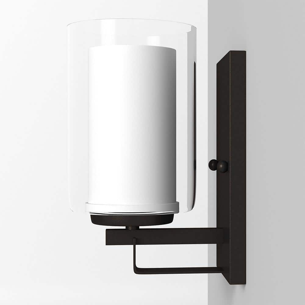 Smoked Iron Cylinder Outdoor Wall Sconce with Etched Glass