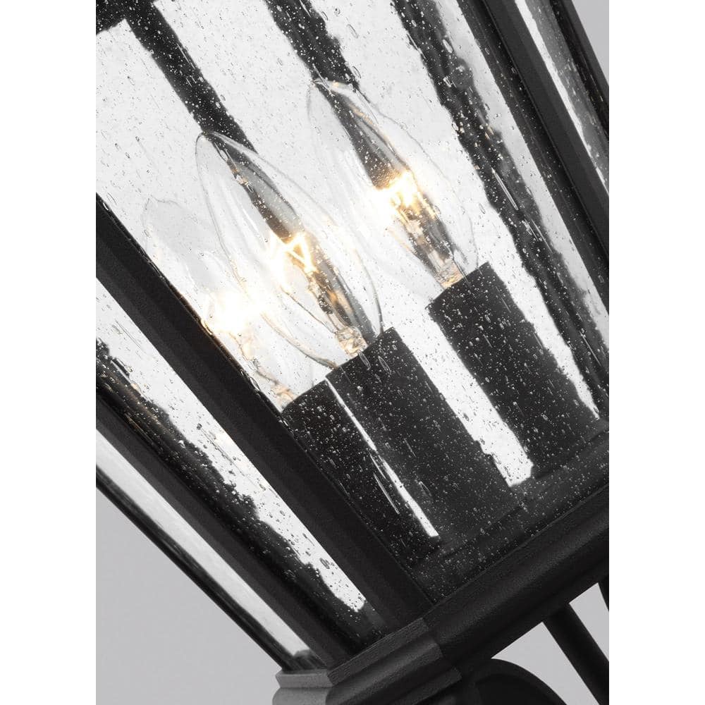 Verdae Black Three-Light Post Lantern with Clear Seeded Glass