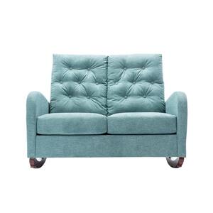 COOLMORE 46.46 in. Square Arm Polyester Fabric Comfortable Straight Rocking Sofa for Living Room in Blue Teal