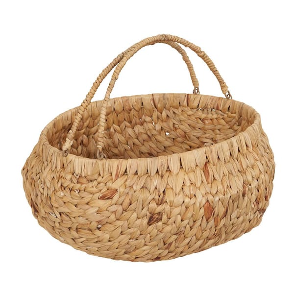 8” Handcrafted Heart Shape Woven Wicker Straw & Wood Decorative Basket  w/Handle