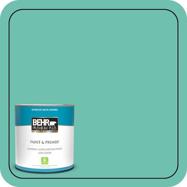 BEHR PREMIUM PLUS 1 qt. #P440-4 March Aquamarine Satin Enamel Low Odor Interior Paint & Primer