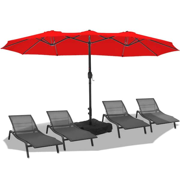 15 ft. Market Umbrella Double Sided Outdoor Patio Umbrella with Crank and Base Red