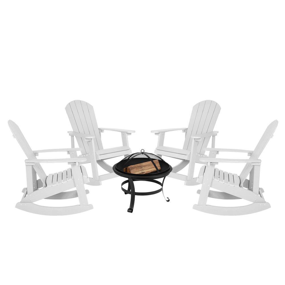 Carnegy Avenue White 5Piece Plastic Patio Fire Pit Set CGAJJ508954