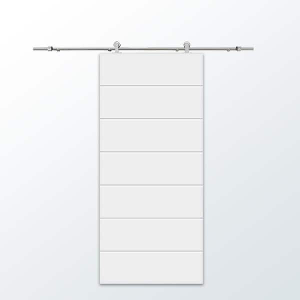 CALHOME 38 in. x 96 in. White Stained Composite MDF Paneled Interior Sliding Barn Door with Hardware Kit