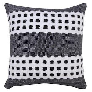 Metropolitan Black / Gray / White 20 in. x 20 in. Industrial Woven Dash Grid Striped Throw Pillow