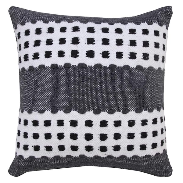 Unbranded Metropolitan Black / Gray / White 20 in. x 20 in. Industrial Woven Dash Grid Striped Indoor Throw Pillow