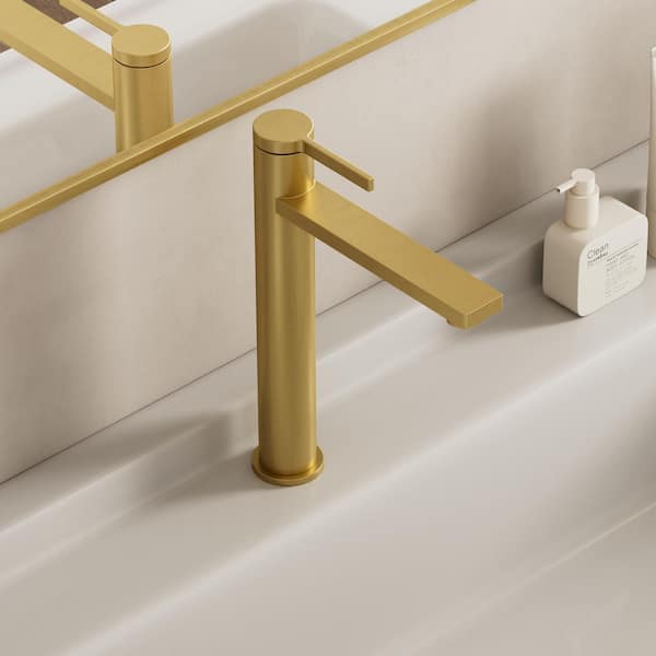 TINIAN Single Handle Vessel Sink Faucet with Pop-up Drain in Brushed Gold