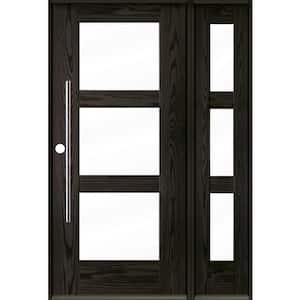 Faux Pivot 50 in. x 80 in. 3-Lite Right-Hand/Inswing Clear Glass Baby Grand Stain Fiberglass Prehung Front Door with RSL