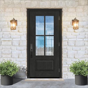 Regency 36 in. x 80 in. 3/4 Lite 4 SDL Oasis Decorative Glass LHOS Prefinished Onyx Fiberglass Prehung Front Door