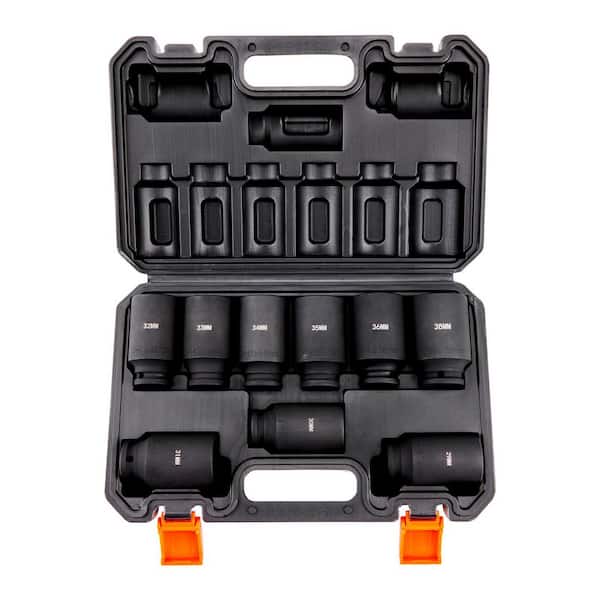 1/2 in. Drive Impact Socket Set, 9 Piece Deep Socket Set Metric 29-38 mm, 6 Point Cr-Mo Alloy Steel for Auto Repair