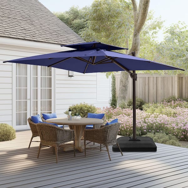 9 foot discount patio umbrella Outsunny Garden Umbrella: 9ft, Blue Stripe with Tilt Crank and Ruffled Design for Deck and Pool Shade the fade PURPLE LEAF 9 ft 360