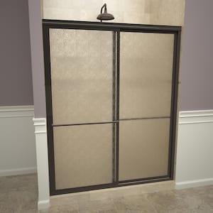 1100 Series 59 in. W x 71-1/2 in. H Framed Sliding Shower Doors in Oil Rubbed Bronze with Towel Bars and Obscure Glass