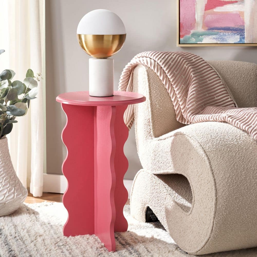 Lilith 15 in. Rose Wavy Wood End Table
