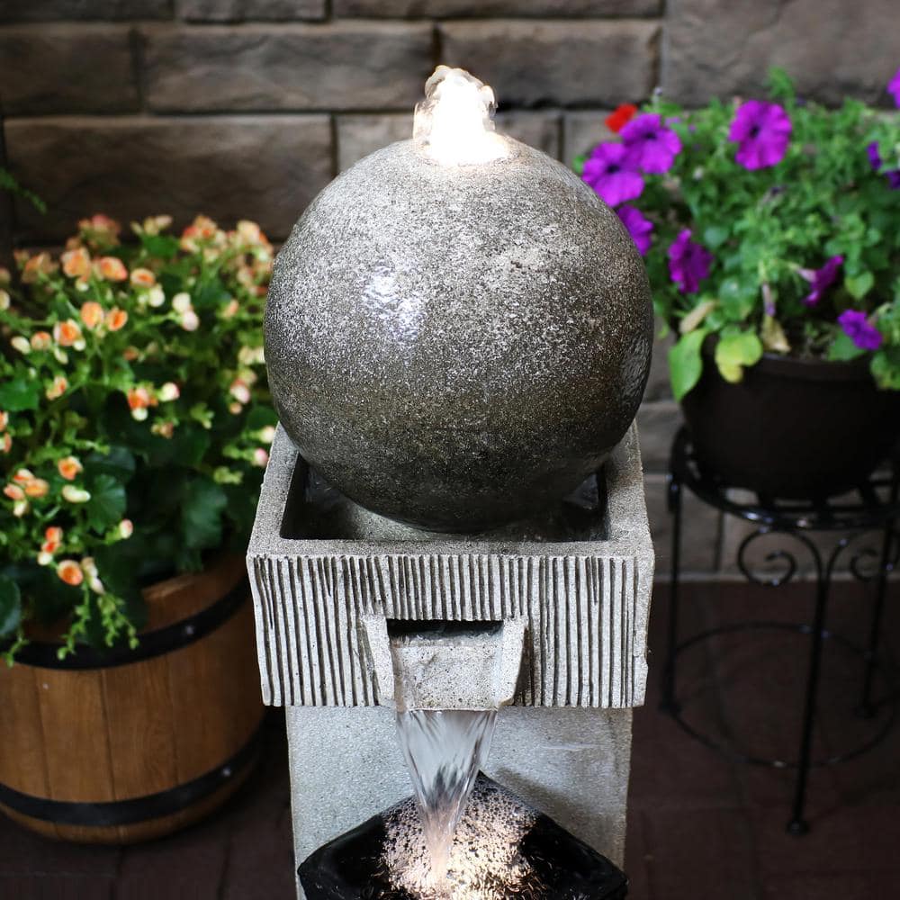 35" Black and Gray Polyresin Modern Outdoor Water Fountain with LED Lights