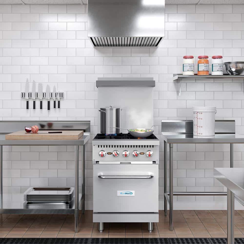 24 in Stainless Steel Commercial Gas Range with Built-in Oven