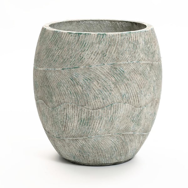 LuxenHome 15.4 in. W x 15.9 in. H Rustic White Concrete Round Planter Pot