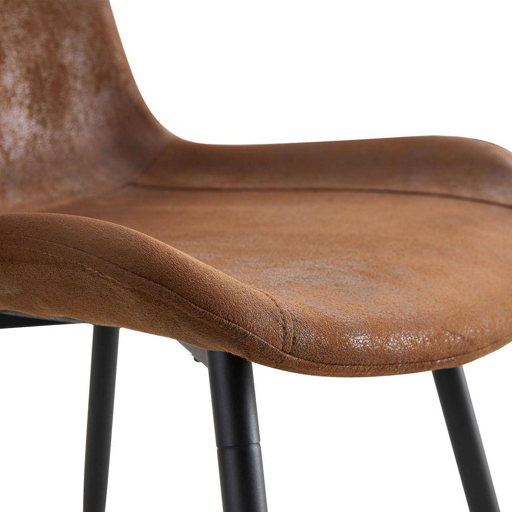 Brown Suede Upholstered High Back Side Chair Set with Metal Legs