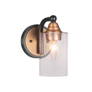 Madison 4 in. 1-Light Matte Black and Brass Wall Sconce with Standard Shade