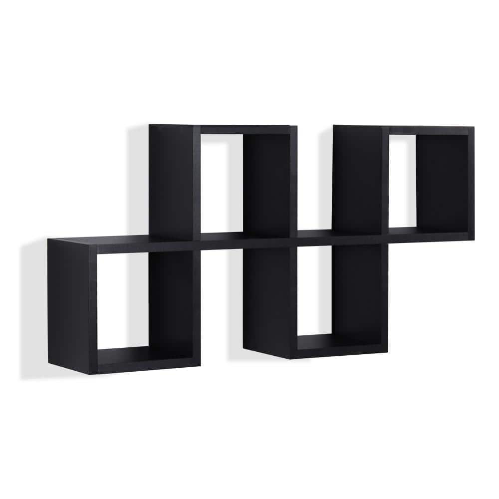 Black MDF Contemporary Floating Wall Shelf with Cubby Holes