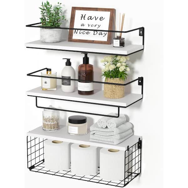 Cubilan 15.7 in. W x 5.9 in. D White Decorative Wall Shelf, Farmhouse Wood Floating Shelf, Set of 3