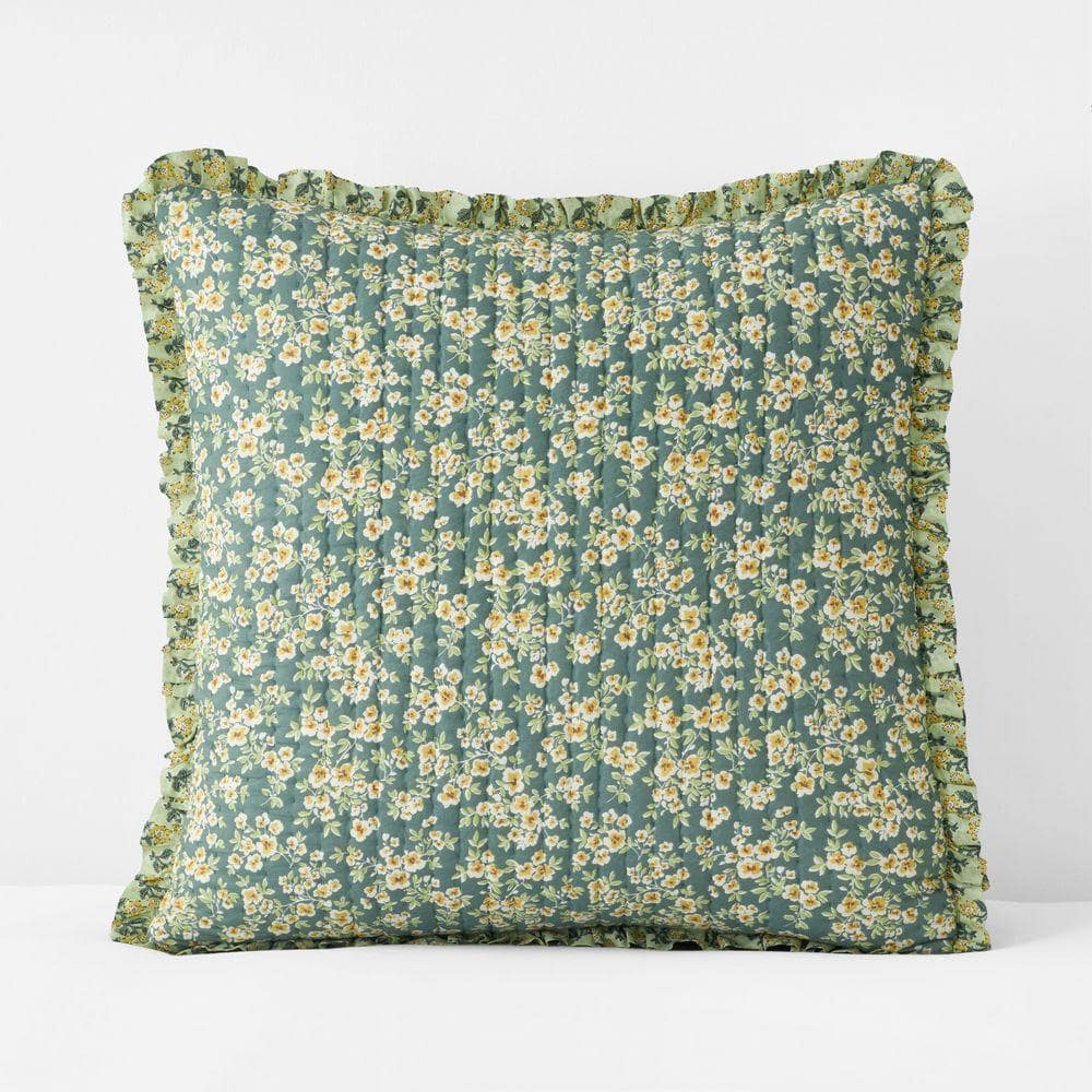The Company Store Company Cotton Suhana Reversible Ruffle Quilted Green Cotton Euro Sham