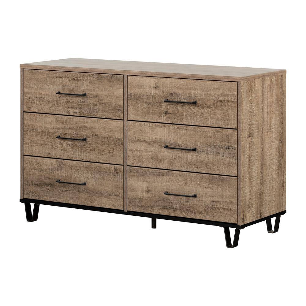 Weathered Oak Farmhouse Double Dresser with Metal Accents