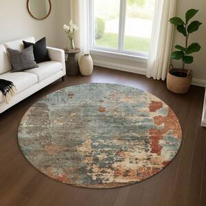 Mayfield Premium Machine Washable Abstract AMF1702 Seafoam 8 ft. x 8 ft. Round Rug