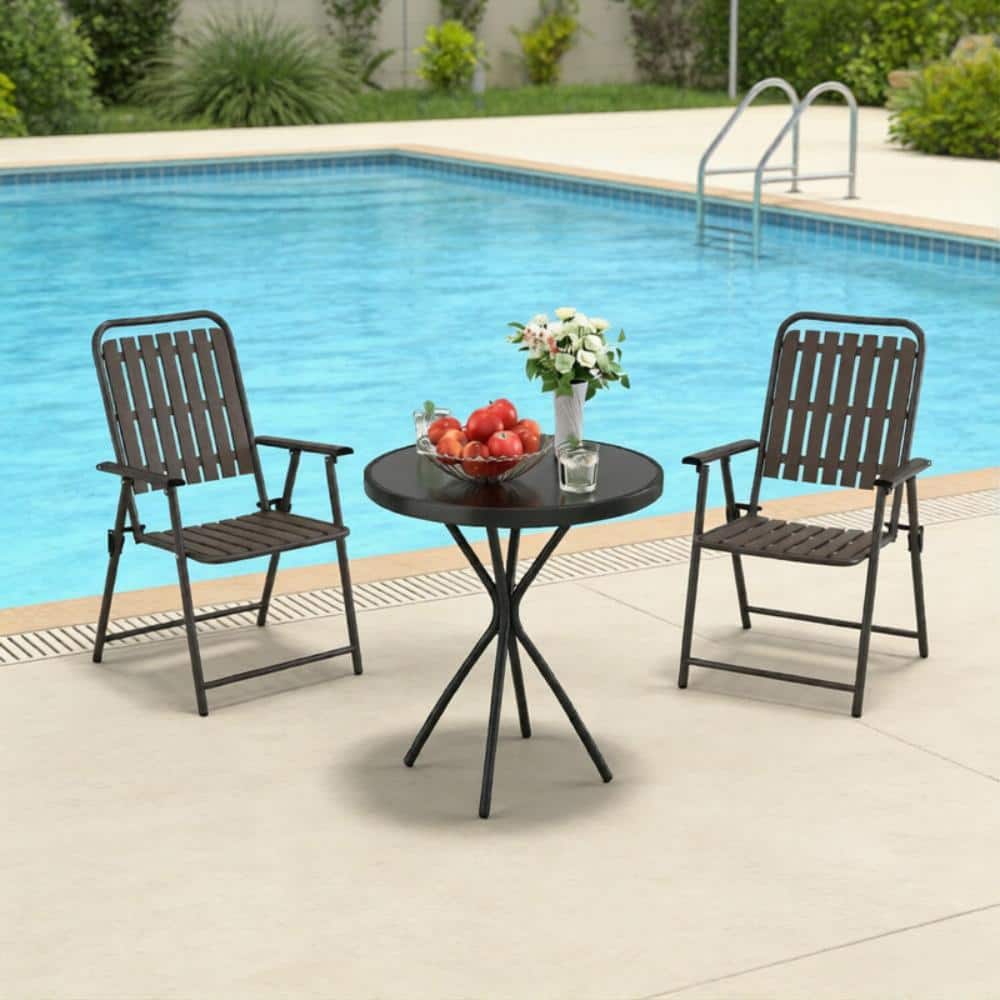 3-Piece Metal Round Tempered Glass Side Table,Outdoor Bistro Set,2 Foldable Powder-Coated Metal Chairs price history on PriceWatchPro
