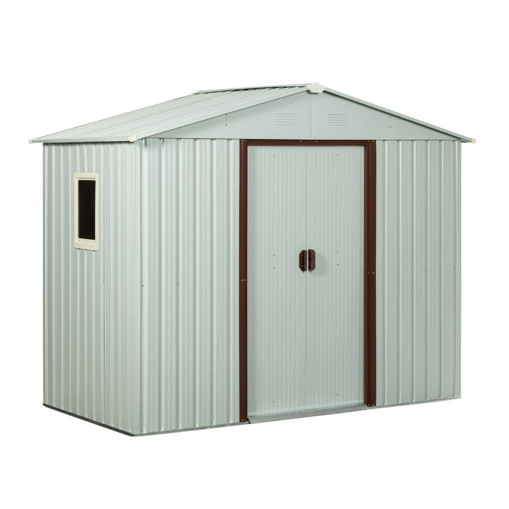 8 ft. x 4 ft. White Outdoor Metal Garden Storage Shed with Window for Garde