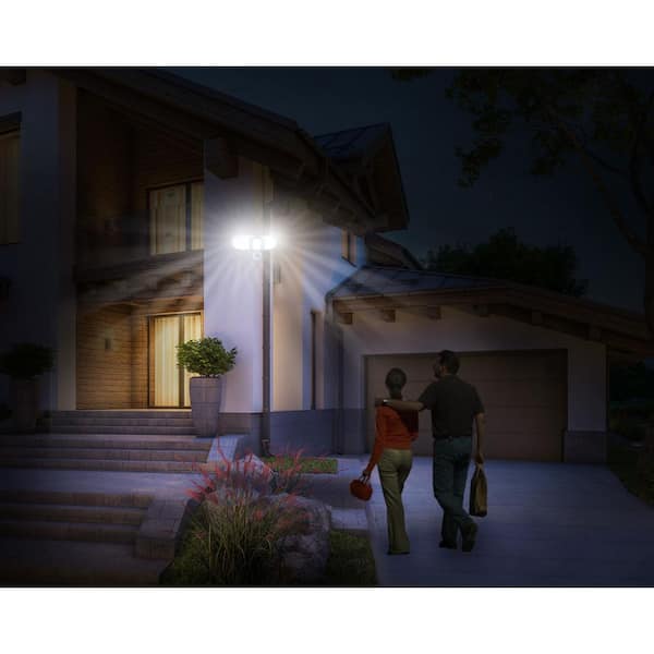 205 White Triple Head Solar Motion Activated Outdoor Security Integrated LED Flood Light (4-Pack)