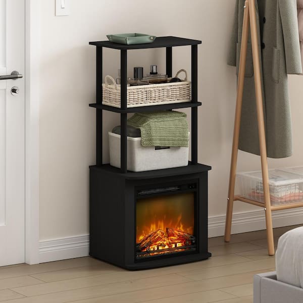 Furinno Turn-N-Tube 18.66 in. Freestanding Wood Electric Fireplace Side Table in Americano/Black