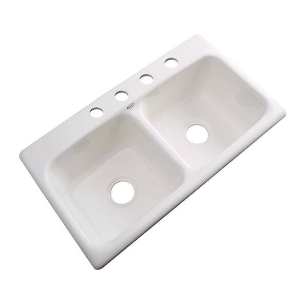 Thermocast Brighton Drop-in Acrylic 33.in 4-Hole Double Bowl Kitchen Sink in Biscuit