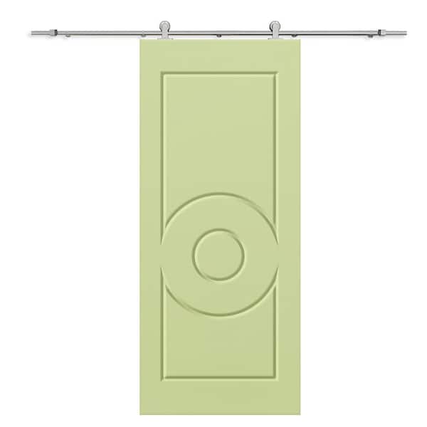 CALHOME 30 in. x 80 in. Sage Green Painted Composite MDF Paneled Interior Sliding Barn Door with Hardware Kit