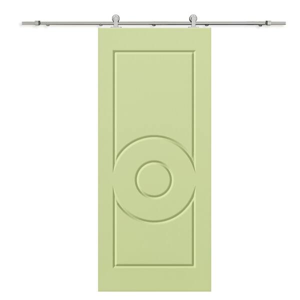 CALHOME 30 in. x 96 in. Sage Green Painted Composite MDF Paneled Interior Sliding Barn Door with Hardware Kit