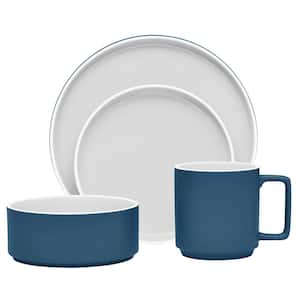 Colotrio Blue 4-Piece (Blue) Porcelain Stax Place Setting, Service for 1