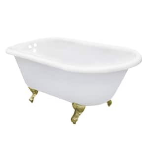 Aqua Eden 66 in. x 30 in. Cast Iron Clawfoot Soaking Bathtub in White/Brushed Brass