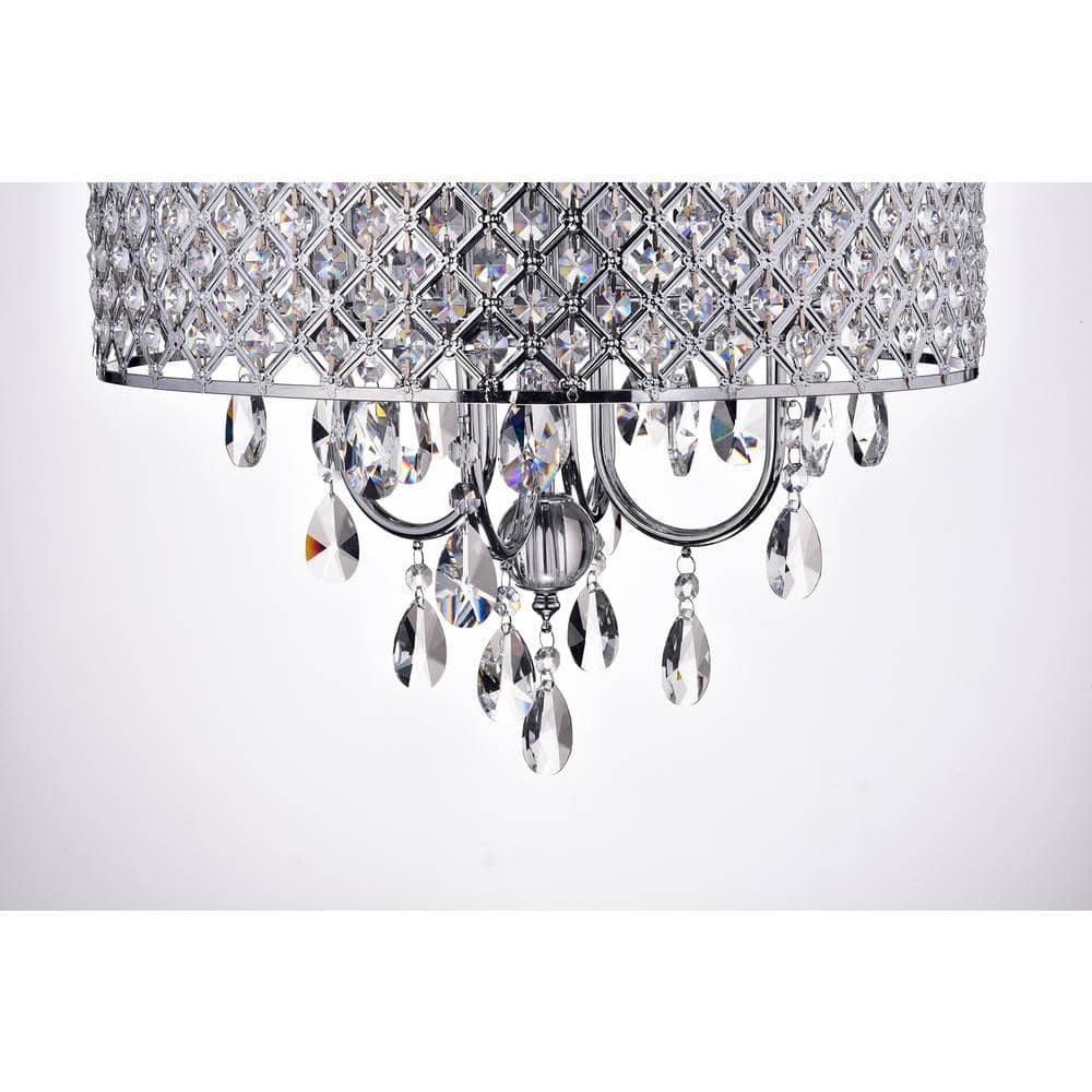 Chrome and Crystal 4-Light Drum Chandelier with Beaded Shade