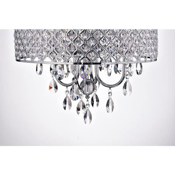 4-Light Round Drum Crystal Chandelier Ceiling Fixture Chrome Finish