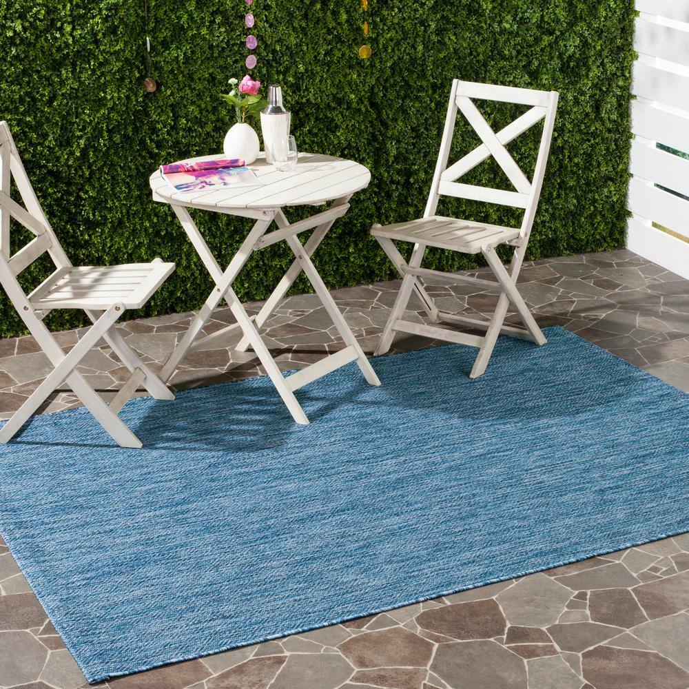 Navy Rectangular Synthetic Easy-Care Indoor/Outdoor Rug, 2'7" x 5'