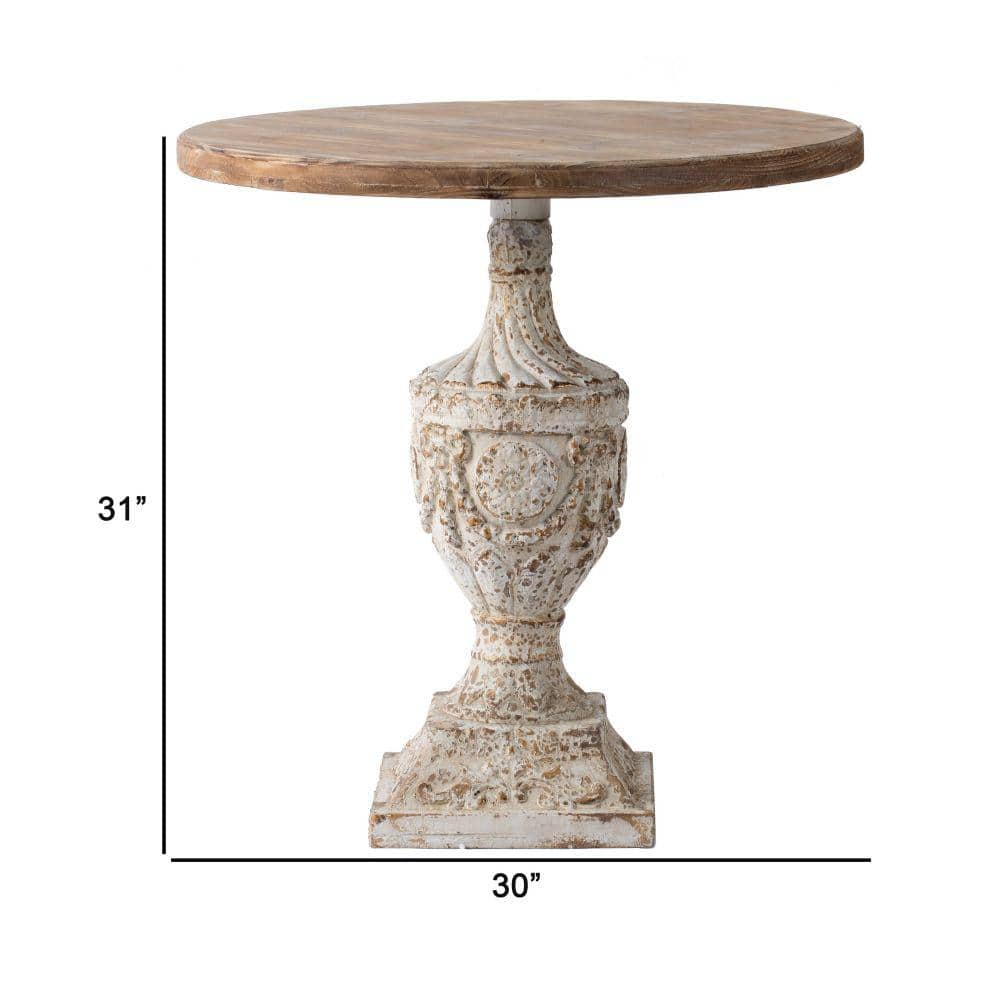 31" Round Weathered Fir Wood Pedestal Accent Table with Storage