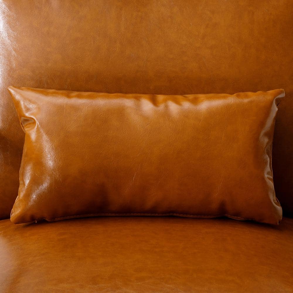 Camel Faux Leather Barrel Accent Chair with Wood Frame