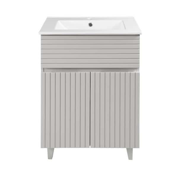Swiss Madison Bernay 24 in. W x 18.31 in. D x 33.38 in. H Bath Vanity in Shell with Glossy White Ceramic Top