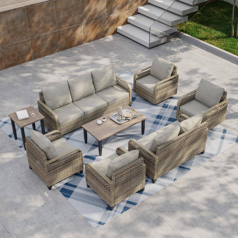 Gray Cushioned 8-Piece Wicker Outdoor Sofa Seating Group