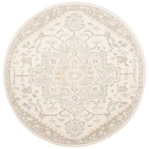 Micro-Loop Ivory/Beige 7 ft. x 7 ft. Floral Medallion Round Area Rug