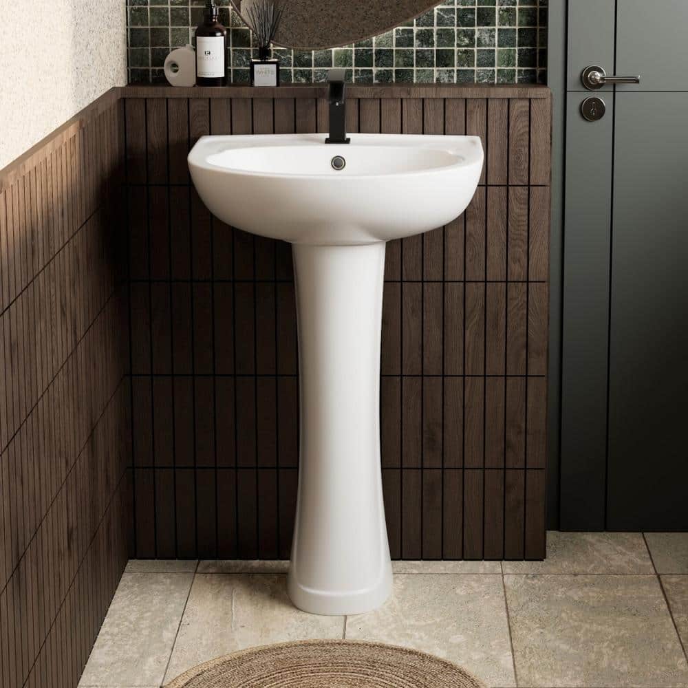 20 in. W x 17 in. D Semi-Circular Glossy White Pedestal Sink for Small Bathrooms with Overflow and Single Faucet Hole price history on PriceWatchPro