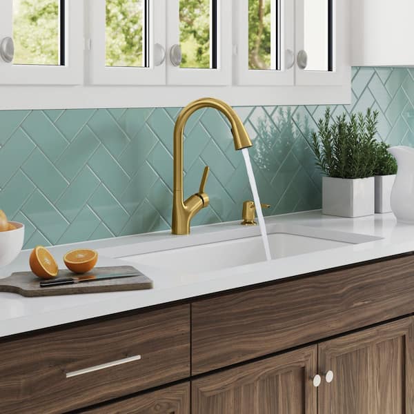 Setra Single-Handle Semi-Professional Kitchen Sink Faucet with Soap  Dispenser in Vibrant Brushed Moderne Brass